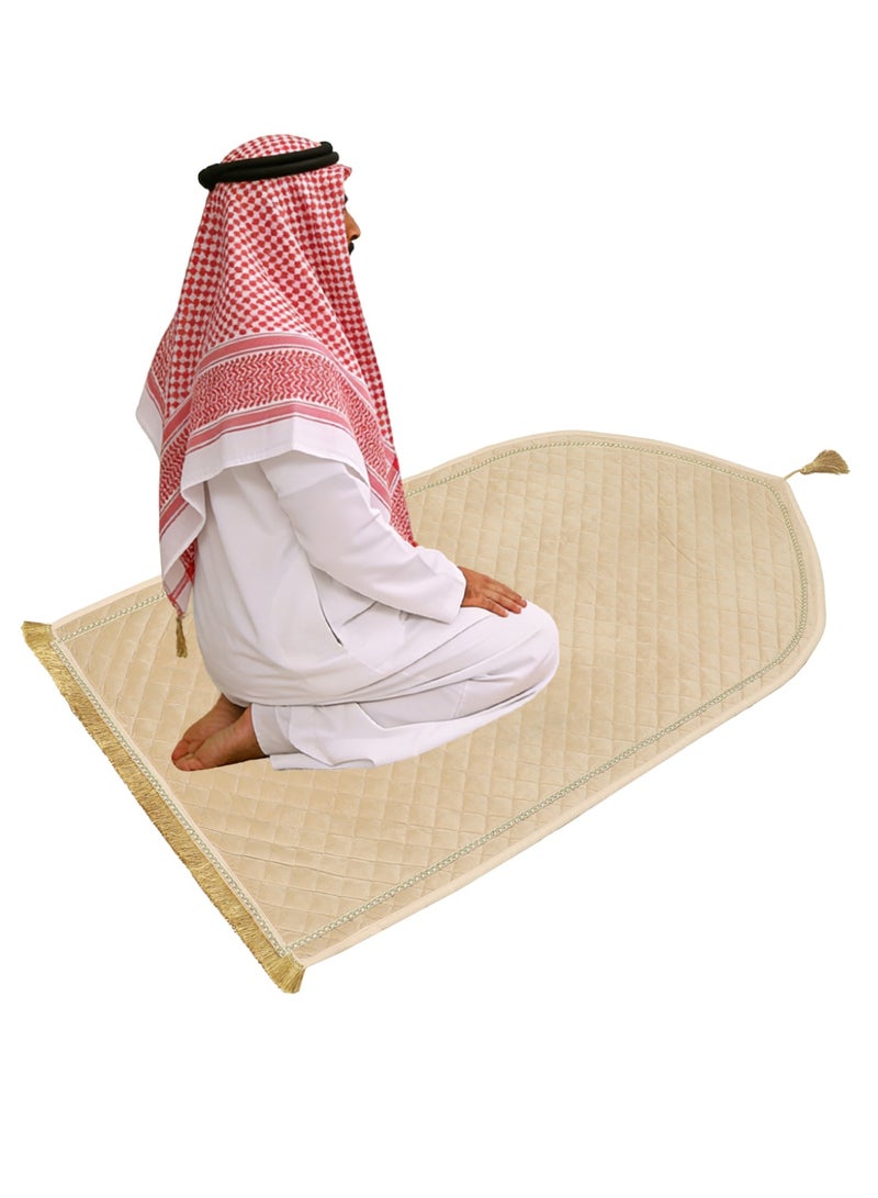 Velvet Muslim Prayer Mat Thick Soft, Soft Prayer Rug,Prayer Rug with Tassels, Foldable Flannel Prayer Rug for Men & Women, Prayer Mats for Ramadans Eid, Daily Salah, Beige - Image 3